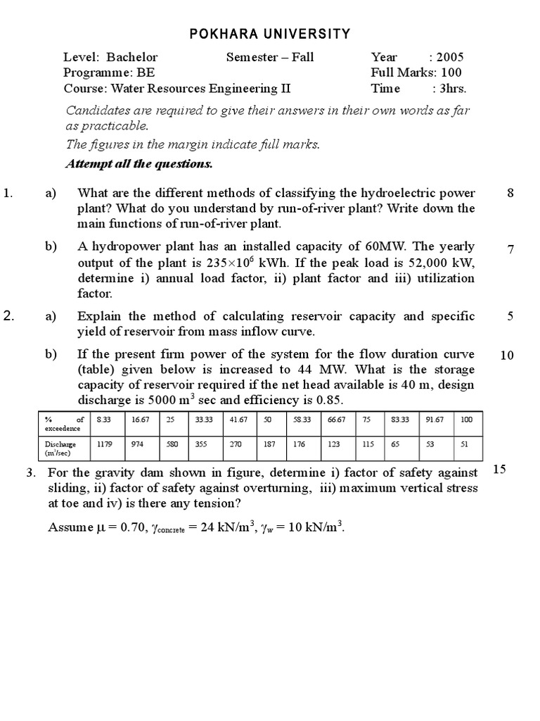 Water Resources Engineering II PDF Dam Hydroelectricity
