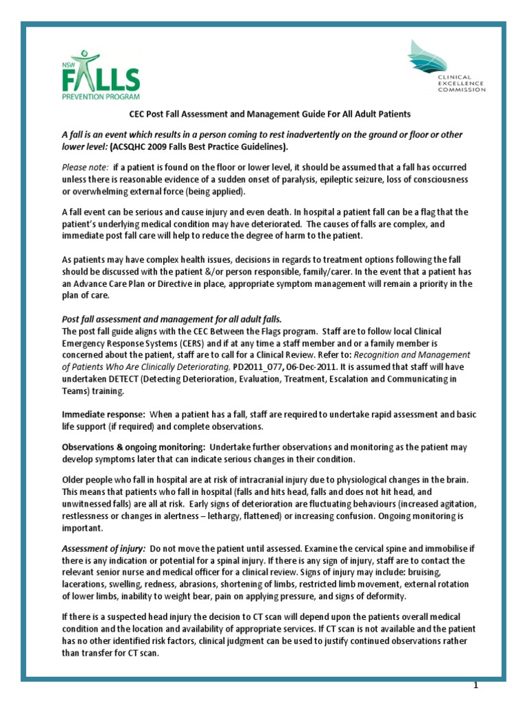 Post-Fall Assessment Guide for Adults | PDF | Traumatic Brain Injury ...