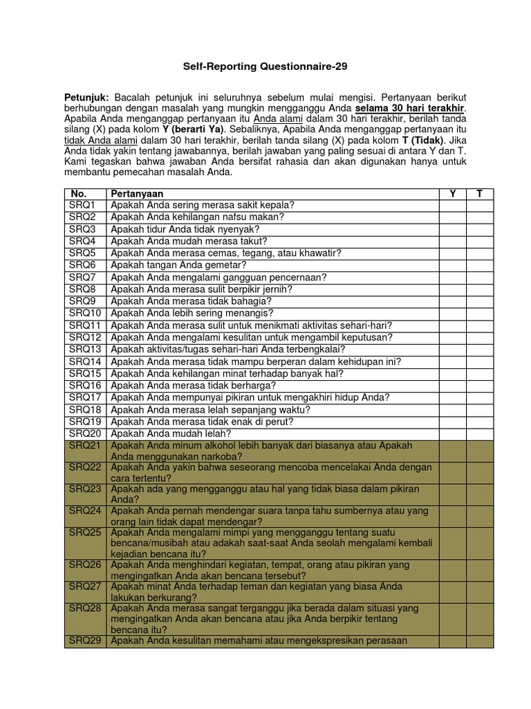 Skrining Kesehatan Jiwa SRQ-29 | PDF