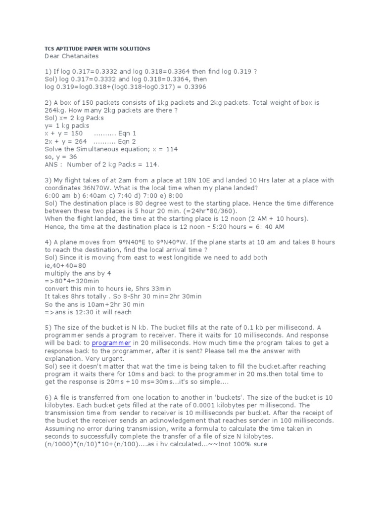 Tcs Aptitude Paper With Solutions | PDF | Array Data Structure ...