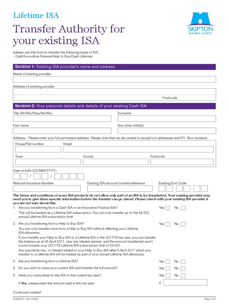 LISA Transfer Authority Form PDF | PDF | Money | Financial Services