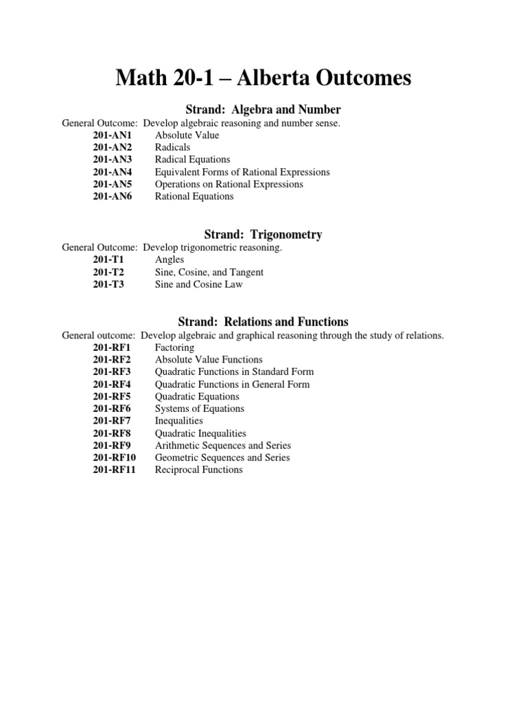 Alberta Math 20-1 Curriculum Overview | PDF | Trigonometric Functions ...