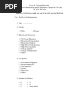 cAGAYAN DE ORO SOLID WASTE Questionaire