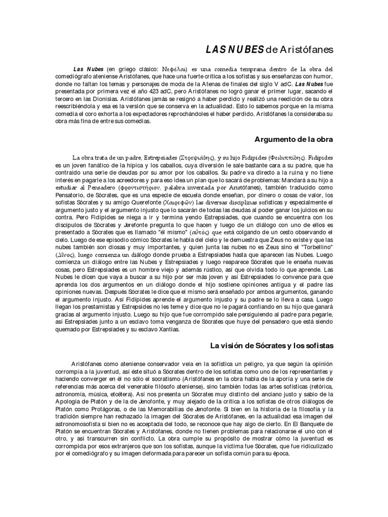 LAS NUBES de Aristofanes PDF Los