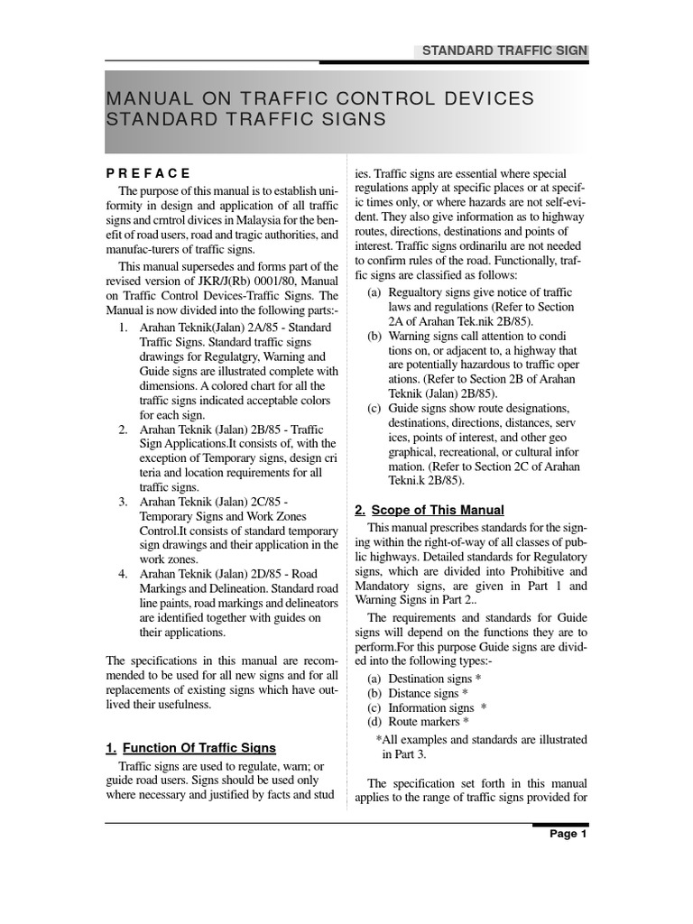 Manual On Traffic Control Devices - Standard Traffic Signs A PDF | PDF