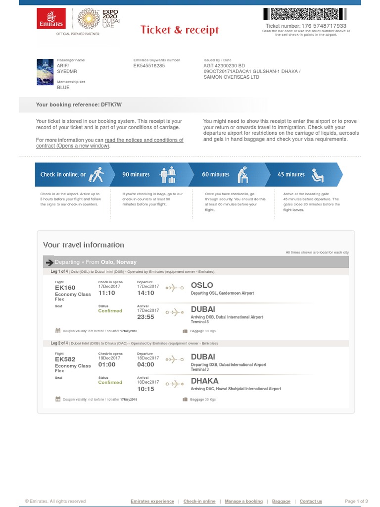 Emirates e Ticket PDF Aviation Transport