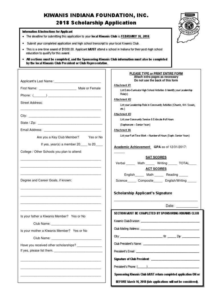 2018 Foundation Scholarship Application PDF Students Further