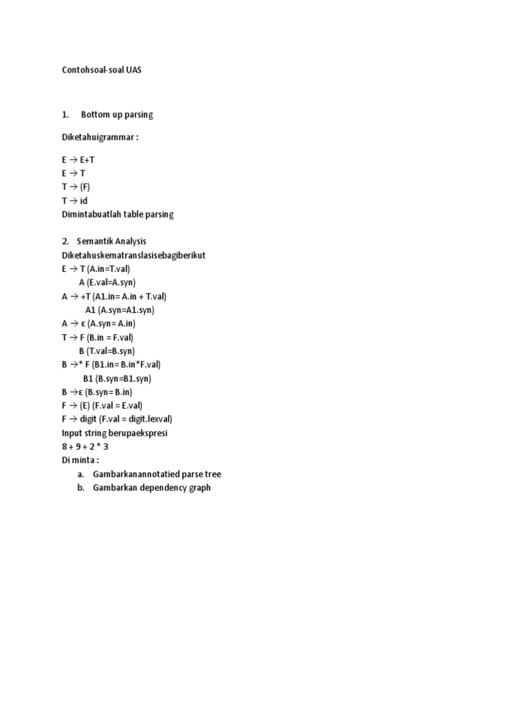 Contoh Soal- Soal UAS Teknik Kompilasi