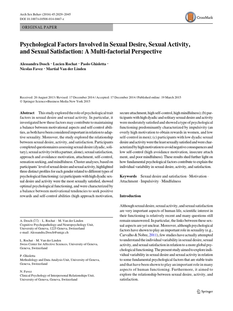Psychological Factors Involved in Sexual Desire, Sexual Activity, and ...