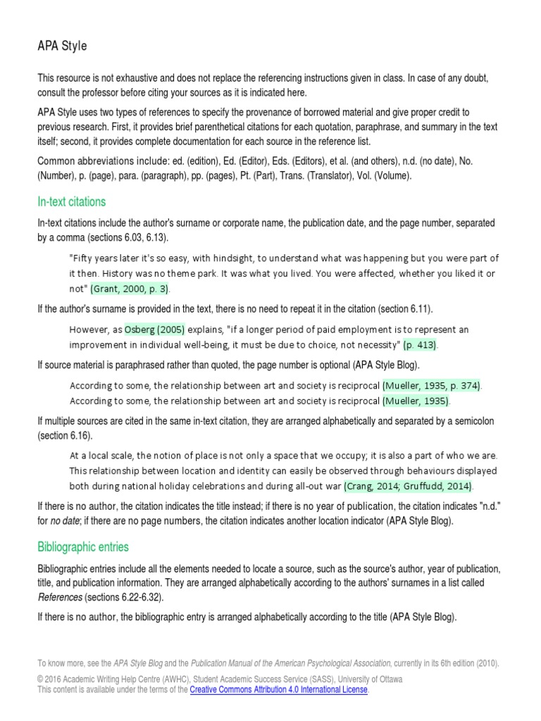 Awhc Apa Style | PDF | Citation | American Psychological Association