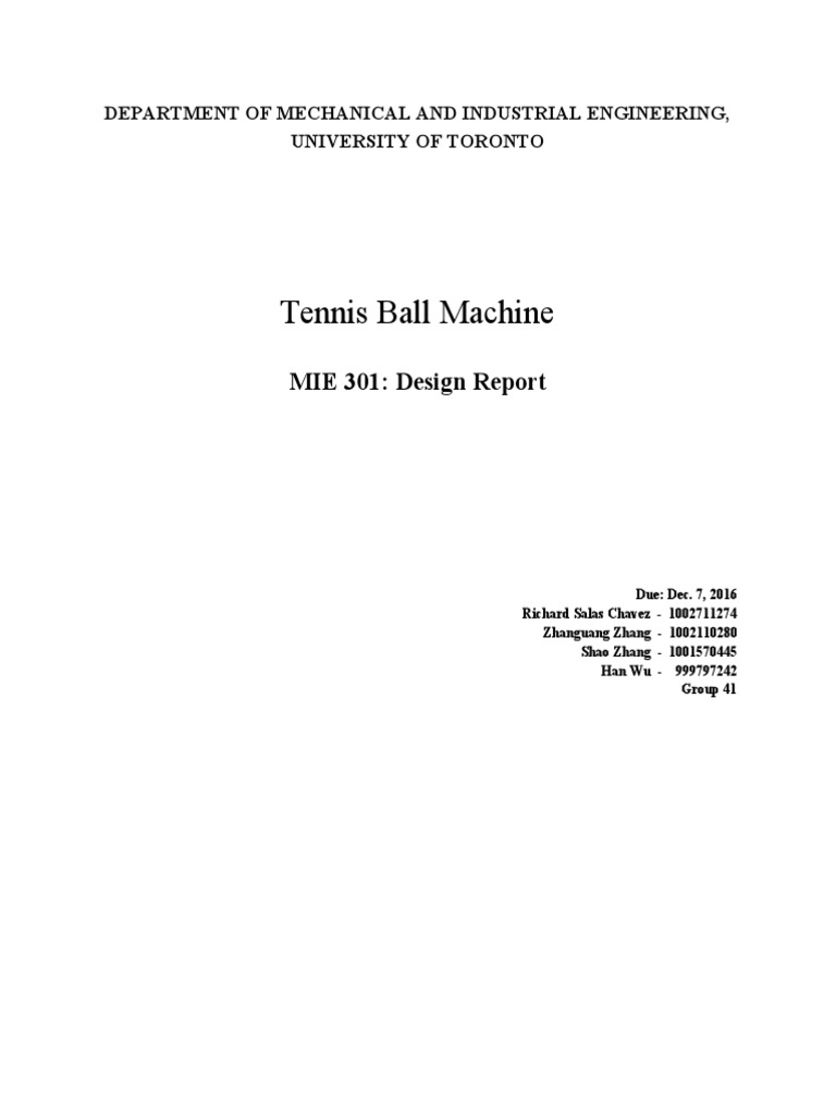 Tennis Ball Machine: MIE 301: Design Report | PDF | Torque | Rotation