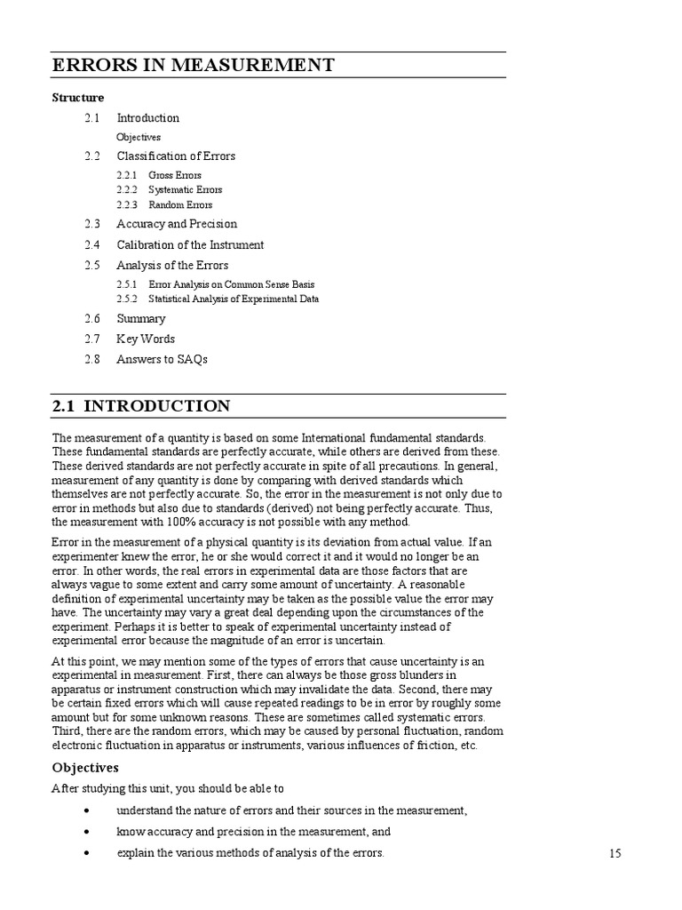 Errors in Measurement | PDF | Observational Error | Accuracy And Precision