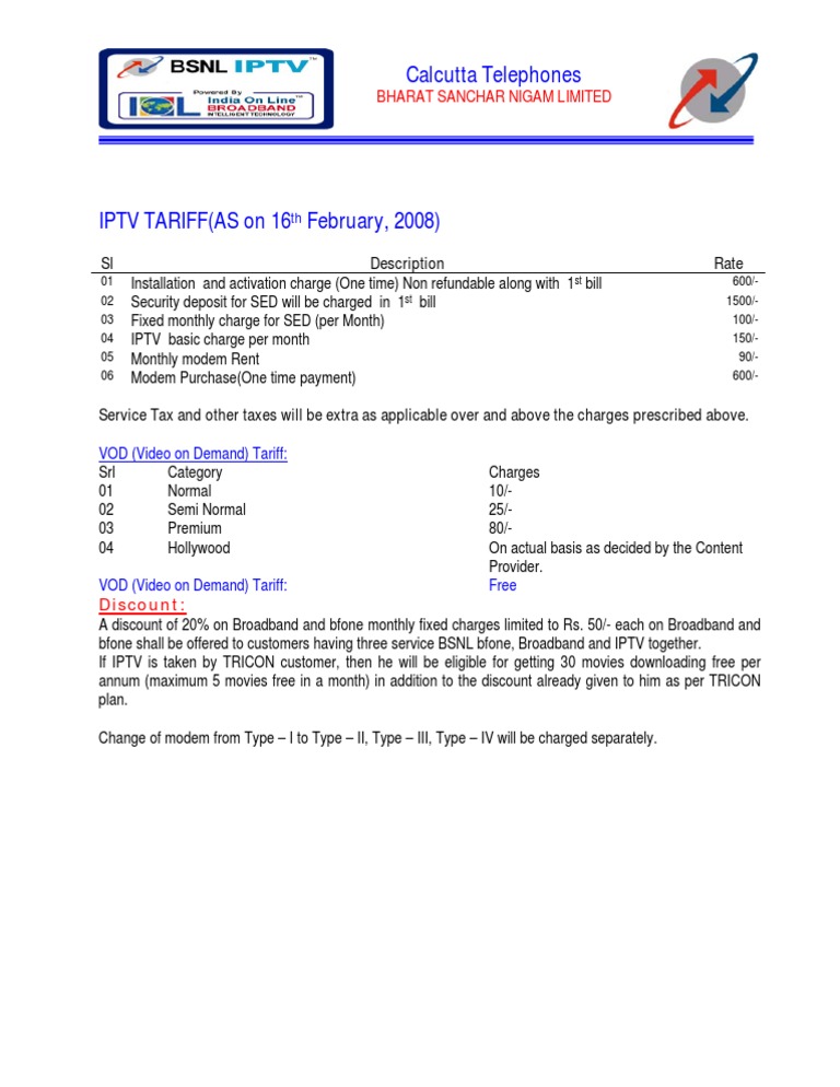 Iptv Tariff | PDF