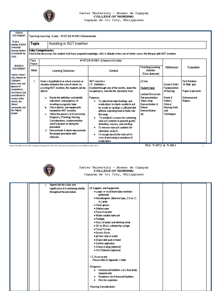 Teaching Learning Guide (Assist and NGT Insertion) | PDF | Medicine ...