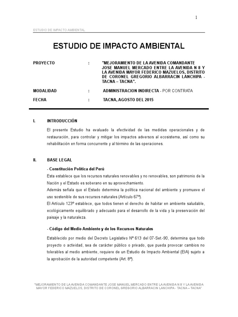 Estudio de Impacto Ambiental en Tacna | PDF | Evaluación de impacto ...