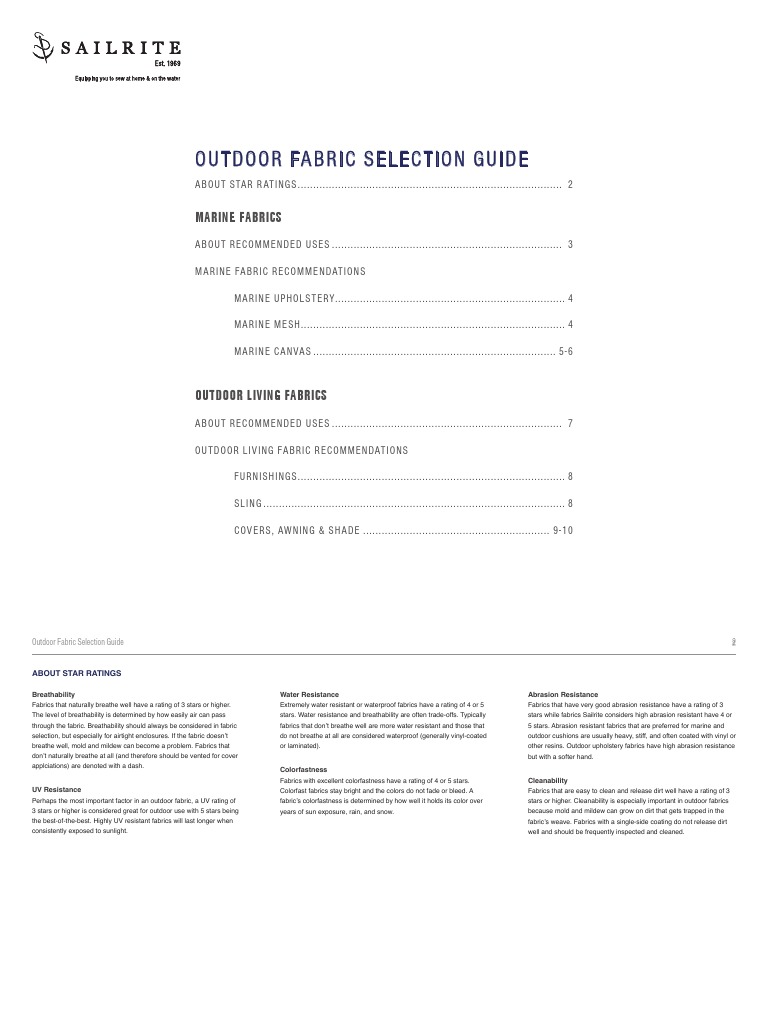 Outdoor Fabric Comparison Chart PDF Curtain Textiles
