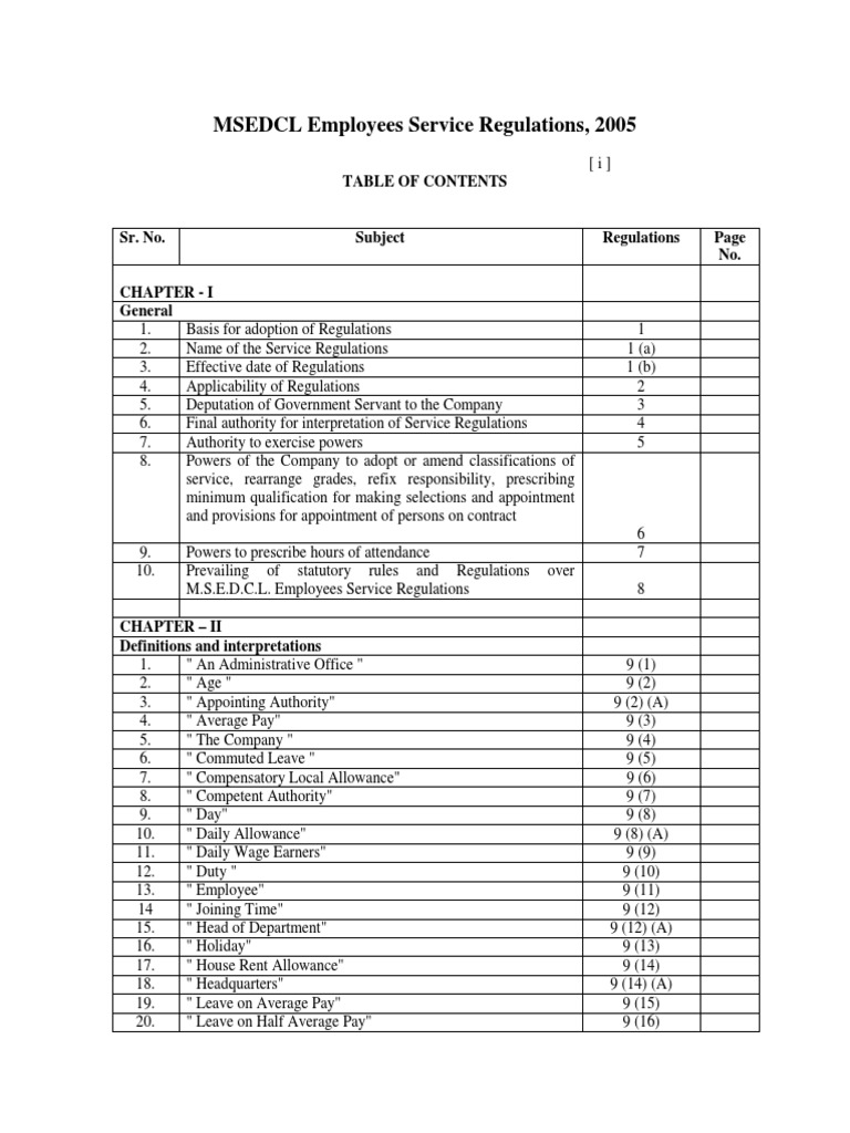 Service Regulation (1) Fare Employment
