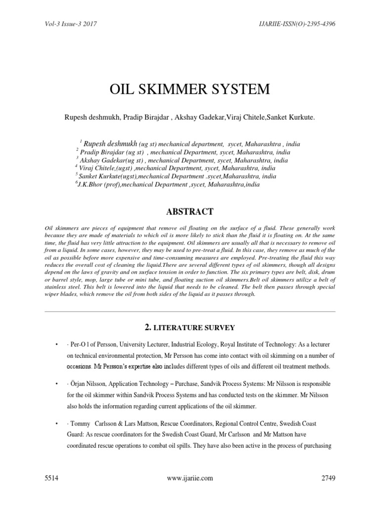 Oil Skimmer System PDF PDF Materials Chemistry