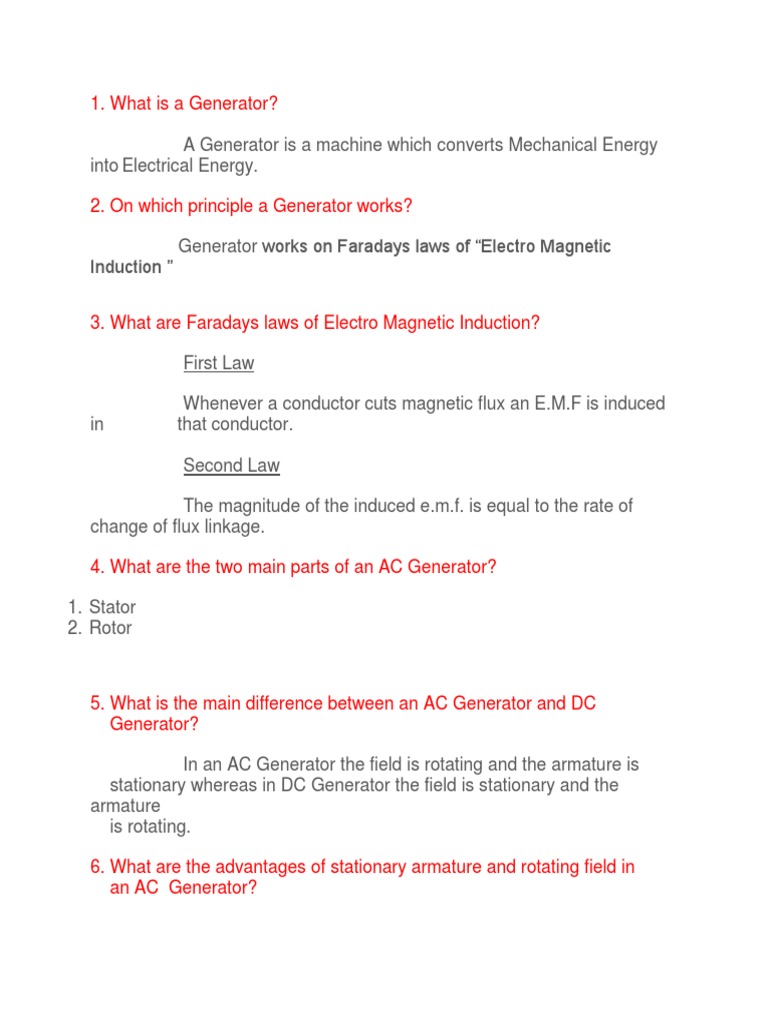 Generator Interview Questions PDF Electric Motor