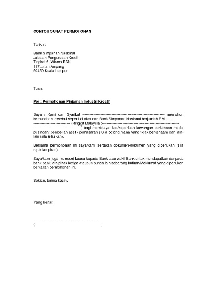 Surat Rasmi Permohonan Pinjaman Peribadi Contoh Pengantar x