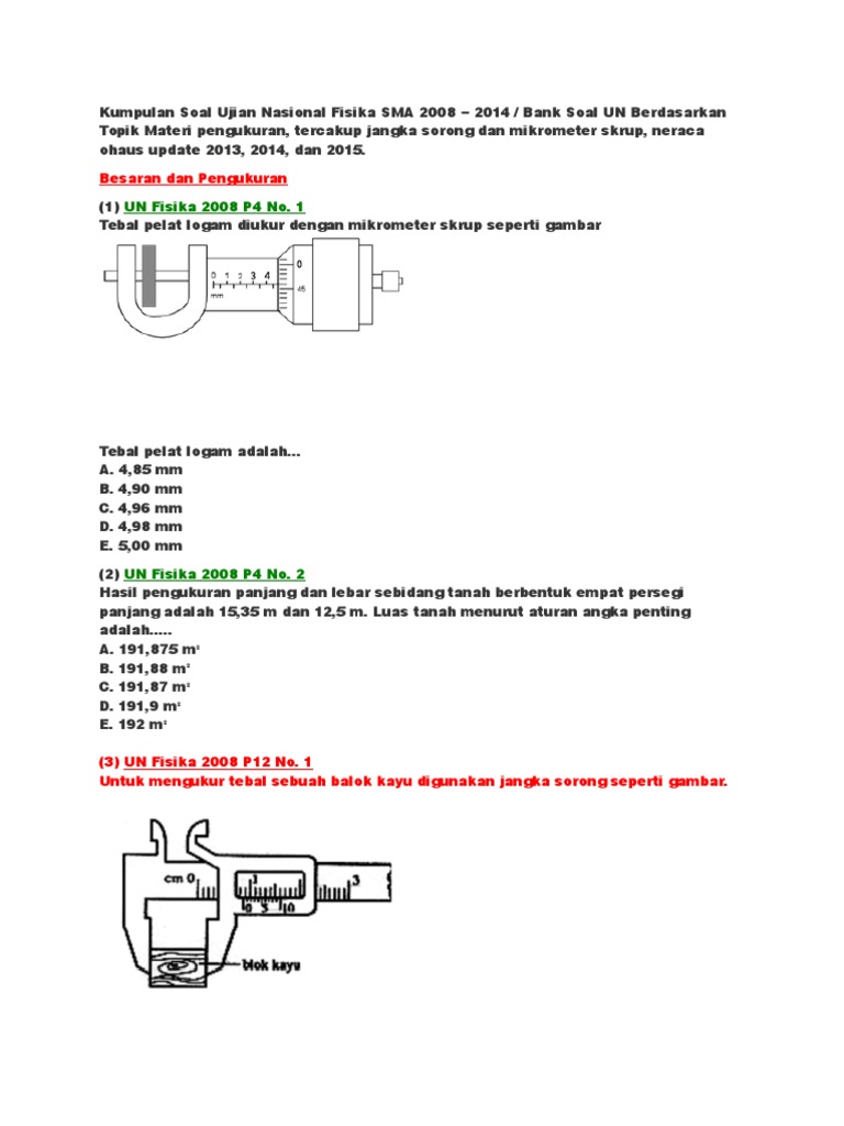 Ilmu Pengetahuan 2 Contoh Soal Fisika Jangka Sorong Dan Mikrometer Sekrup