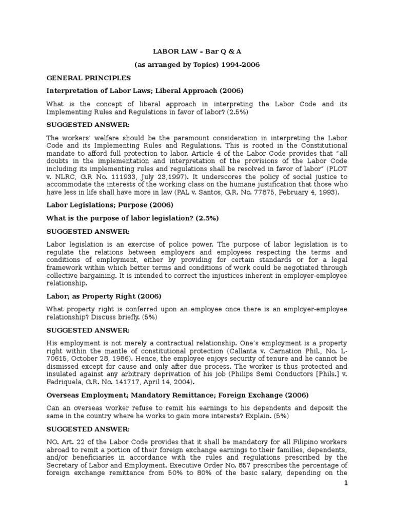 Labor Law Q&A: Key Principles and Cases | PDF | United States Labor Law ...