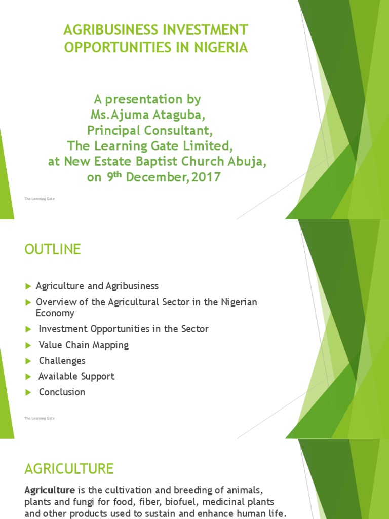AGRIBUSINESS Investment Opportunities in Nigeria PDF Agribusiness