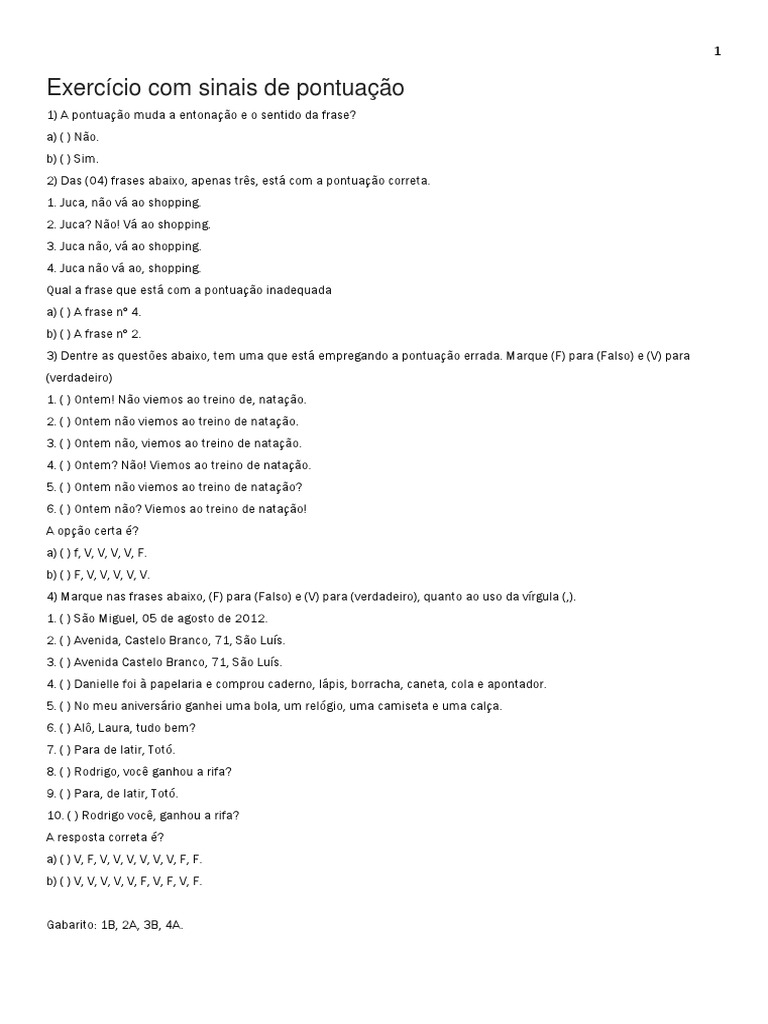 Exercícios de Pontuação com Gabarito | PDF | Science | Ciência (geral)