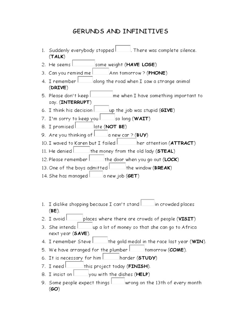 Gerunds and Infinitives Analyzing Parts of Speech in Sentences PDF