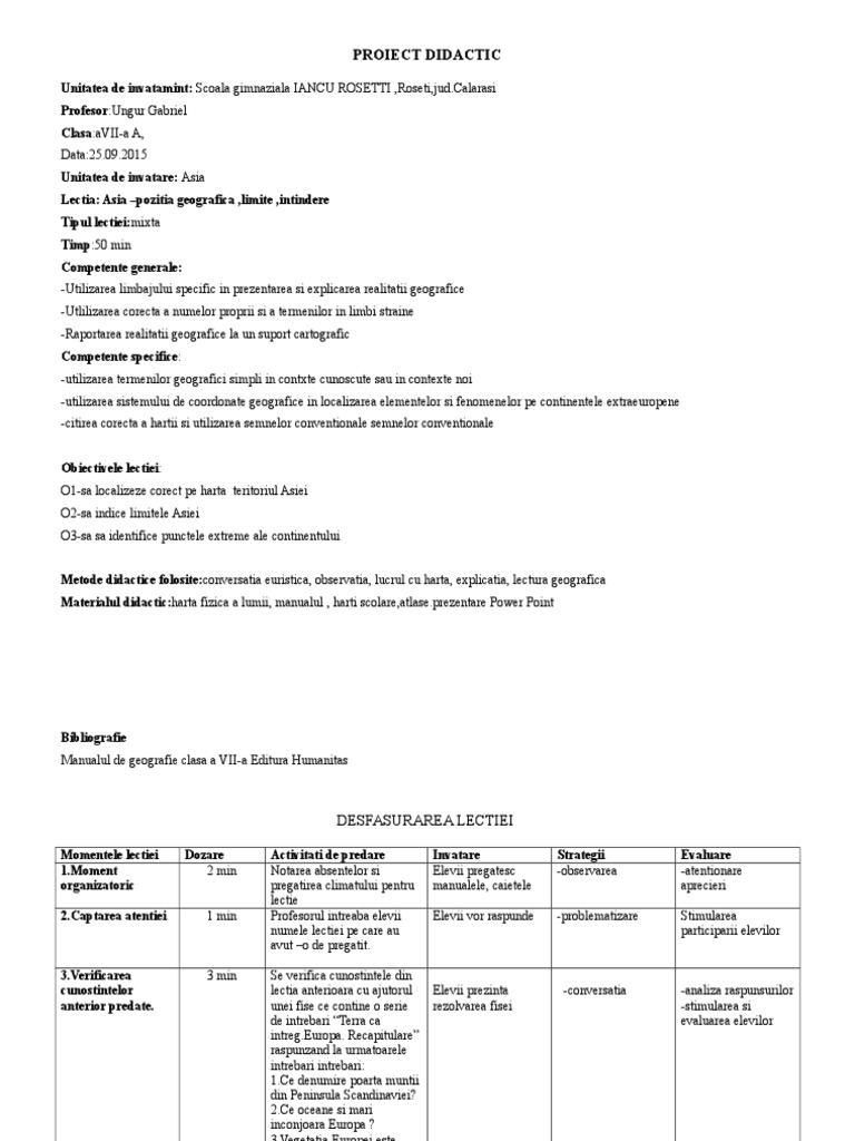 Proiect Lectie Asia Pozitie Geografica 2015