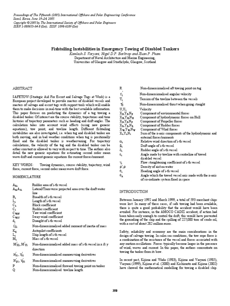 Fishtailing Instabilities in Emergency Towing of Disabled Tankers | PDF ...