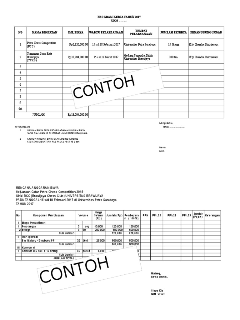Contoh Pembuatan PROKER UKM 2017 | PDF