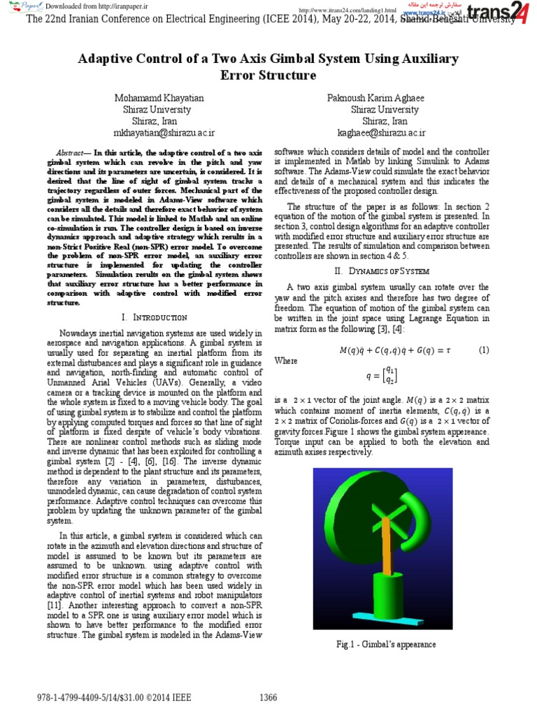 Adaptive Control of A Two Axis Gimbal System Using Auxiliary Error ...