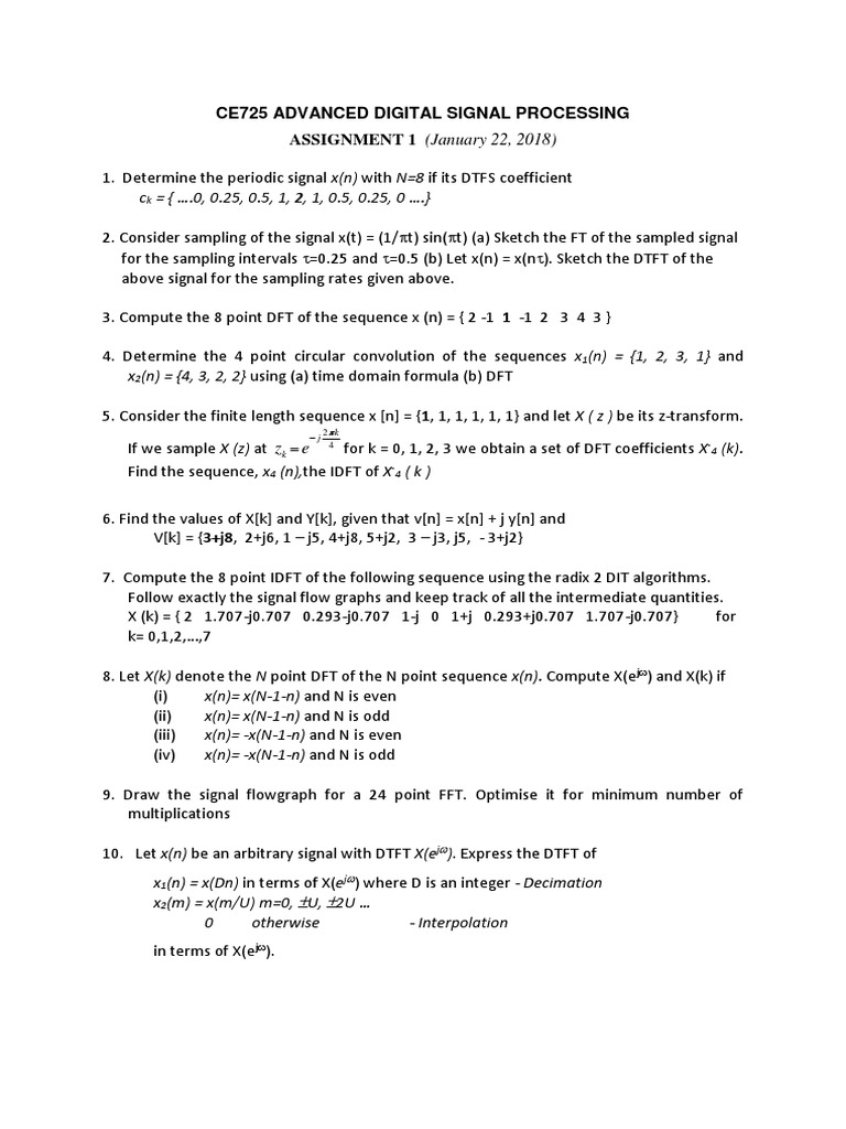 Assignment 1 Discrete Fourier Transform Fourier Analysis