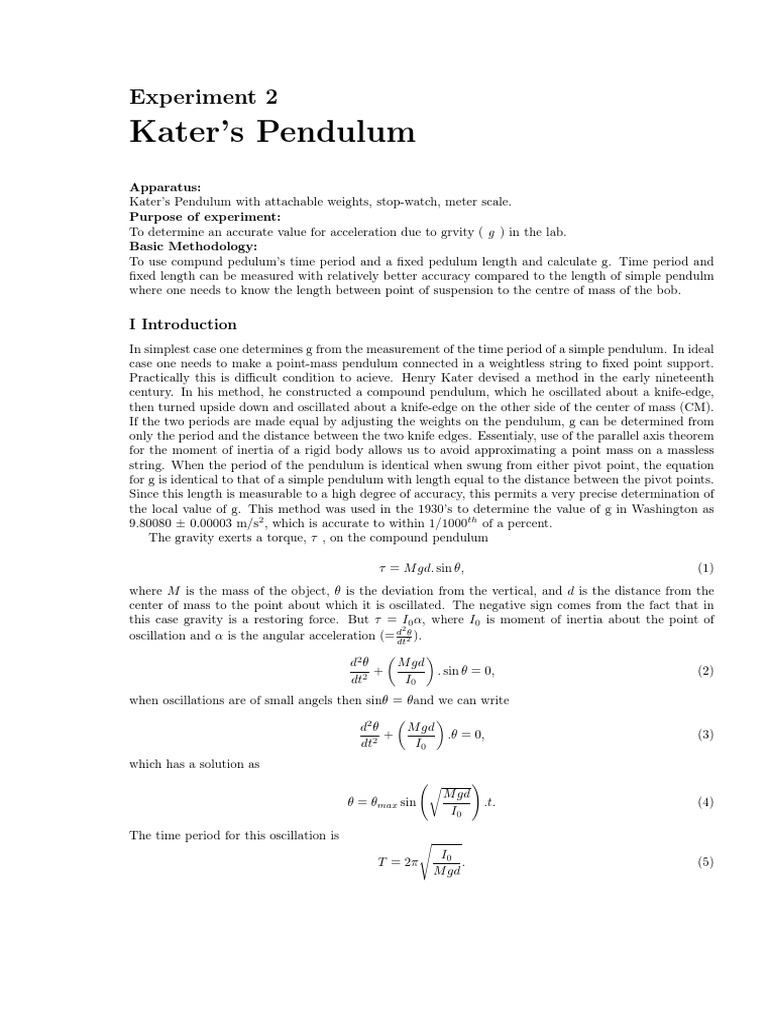 Exp03 Kp Kater S Pendulum Pdf Pendulum Spacetime