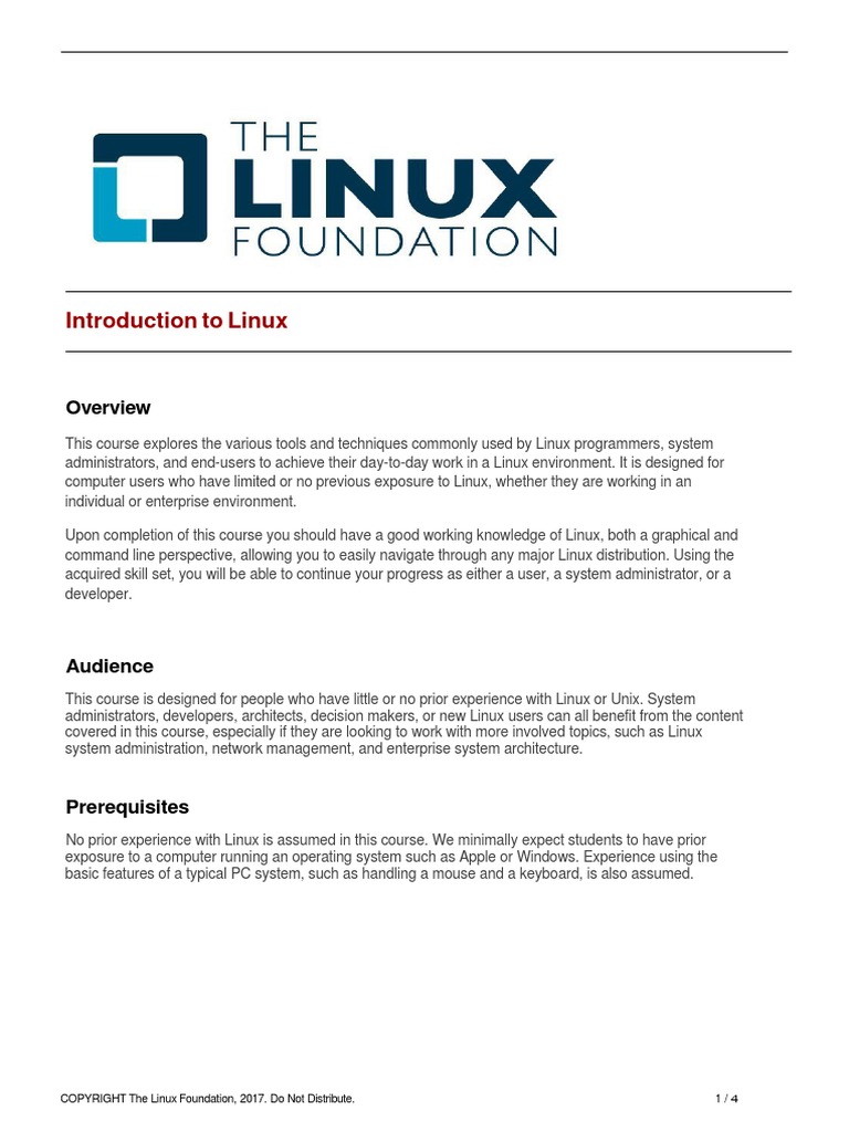 LFS101x - Introduction To Linux Outline | PDF | Linux | Command Line ...