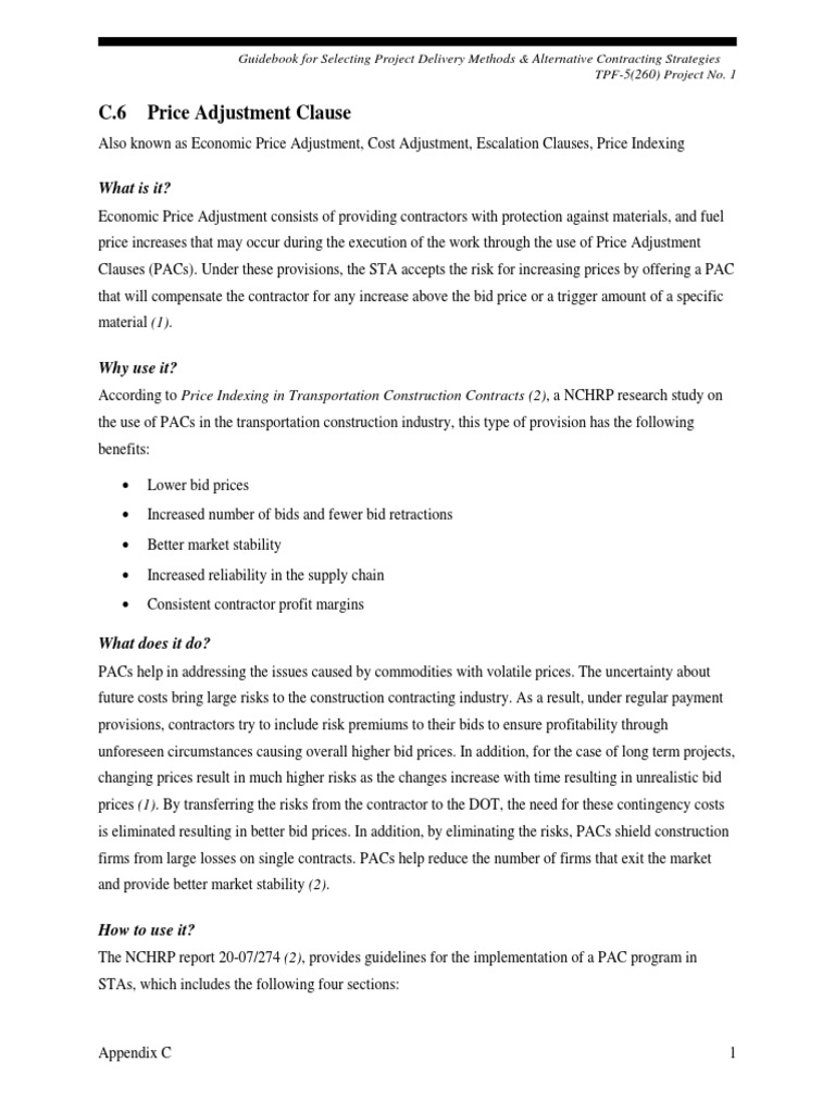 C.6 Price Adjustment Clause What is it? Road Surface Supply Chain
