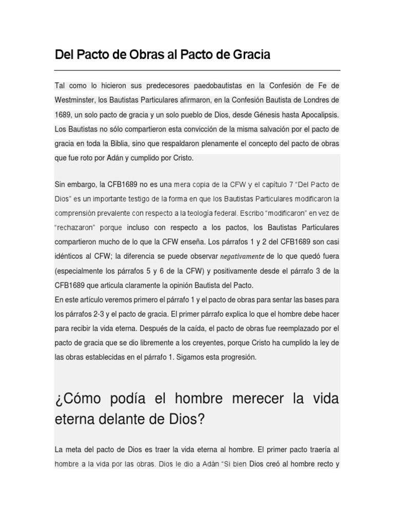 Del Pacto de Obras al Pacto de Gracia | PDF | Gracia en el cristianismo ...