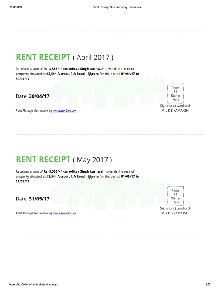 Rent Receipt Tax2win PDF Landlord Property Law