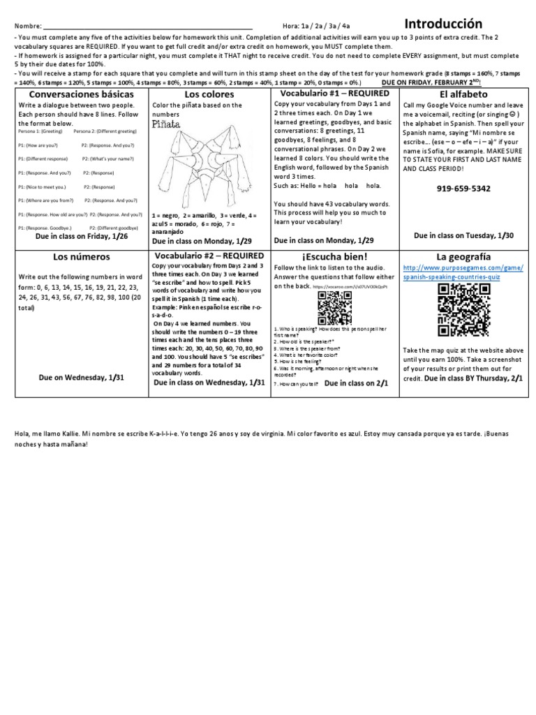 Spanish Homework Activities Guide | PDF | Semiotics | Linguistics