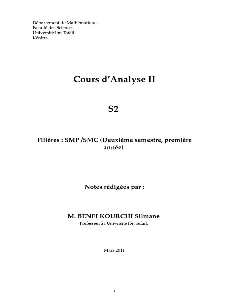 Cours d'Analyse II : Intégrales et Équations | PDF | Intégral ...