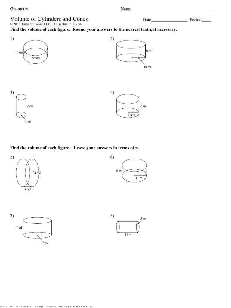 Kuta2volume Of Cylinders And Cones Lesson 55 Volume Geometry