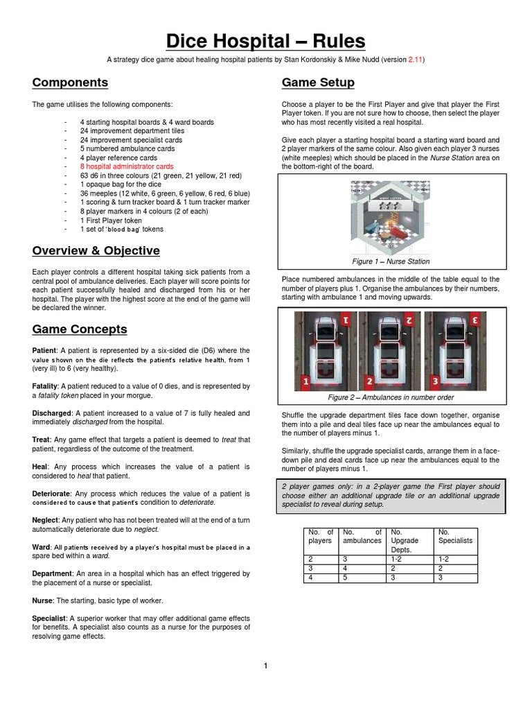 Dice Hospital A Strategy Game of Healing Patients PDF Hospital