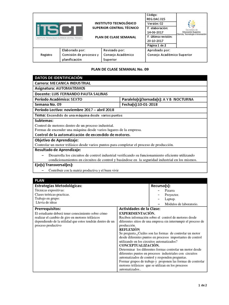 Planificacion de Clase Semanal | PDF | Automatización | Aprendizaje