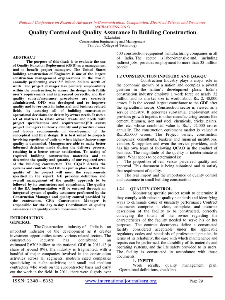 Quality Control in Building Construction | PDF | Quality Assurance ...