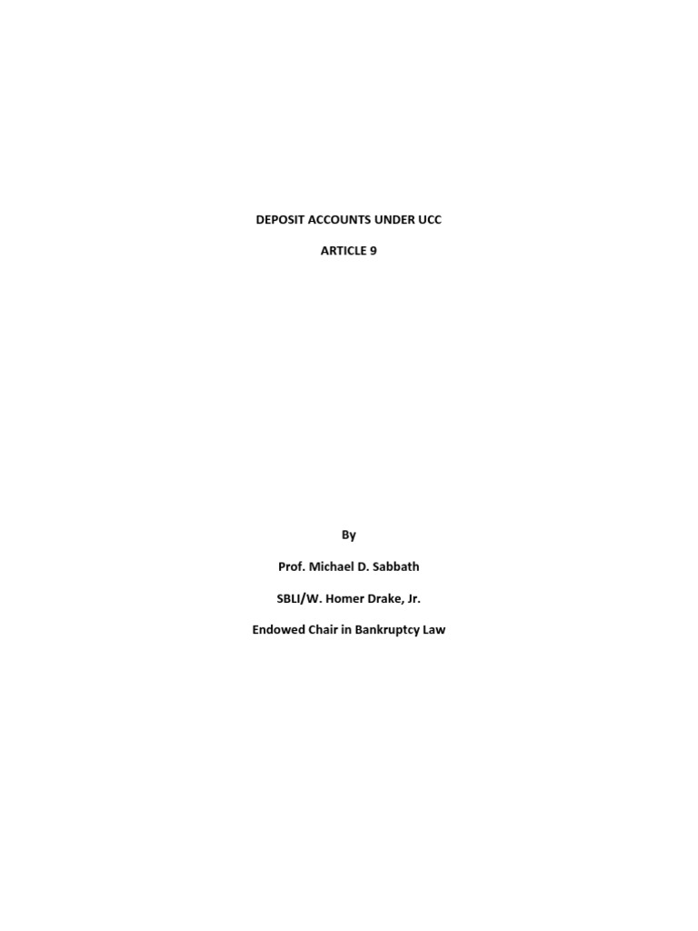 Deposit Accounts Article 9 UCC PDF PDF Security Interest Uniform