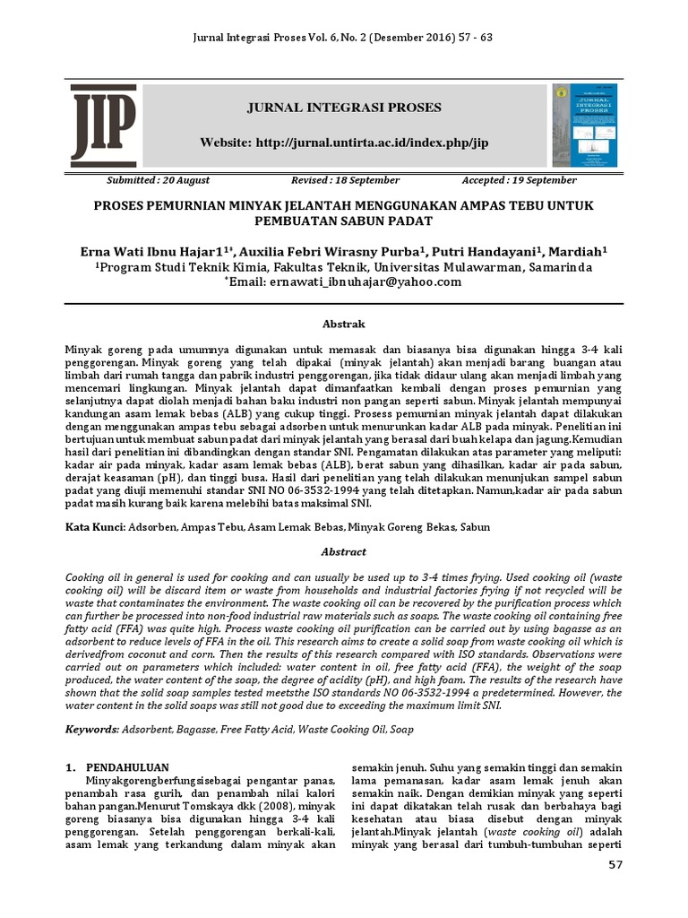 Jurnal Integrasi Proses Program Studi Teknik Kimia Jurnal Integrasi Proses Program Studi Teknik Kimia