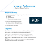 Mini-Survey On Preferences Instructions: A Maths 1 Class Activity