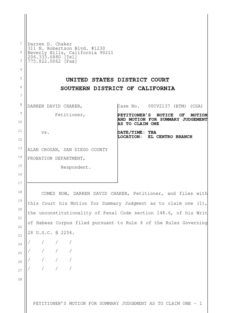 Motion for Summary Judgment by Darren Chaker Defamation Complaint
