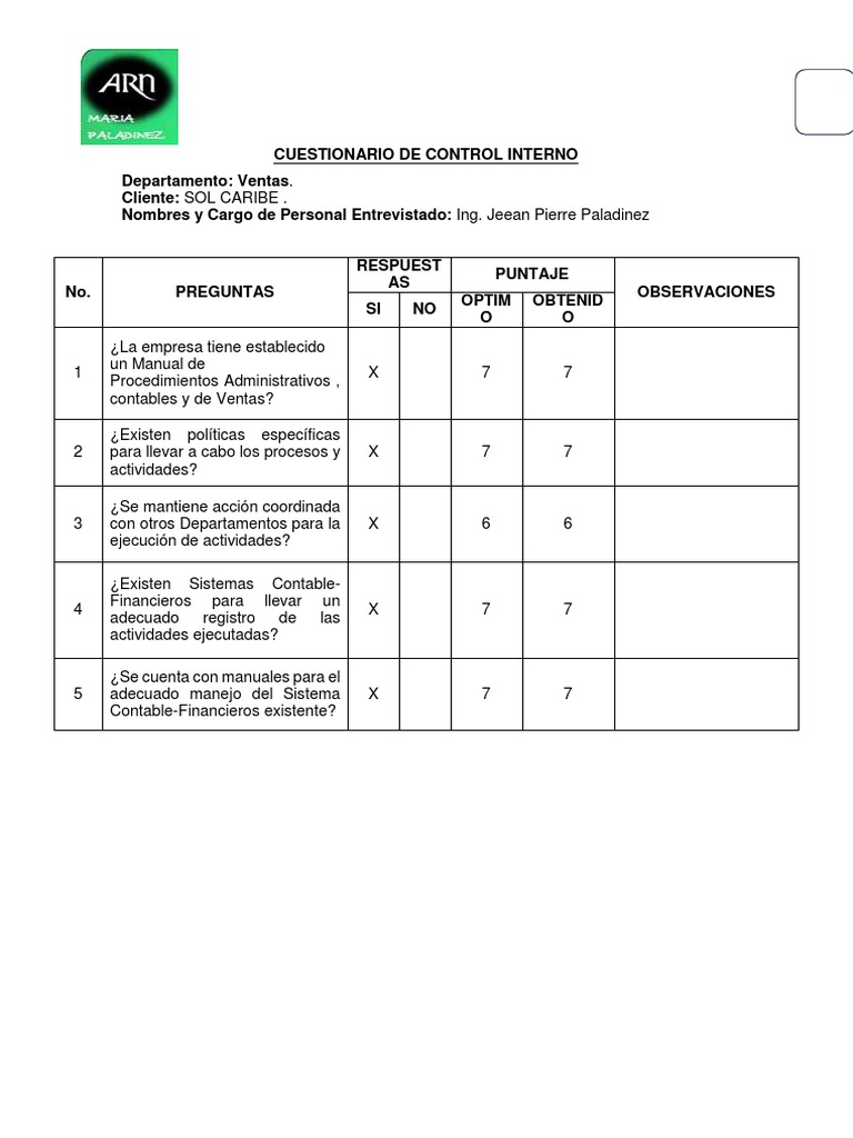 Cuestionario de Control Interno | PDF | Auditoría financiera | Contabilidad